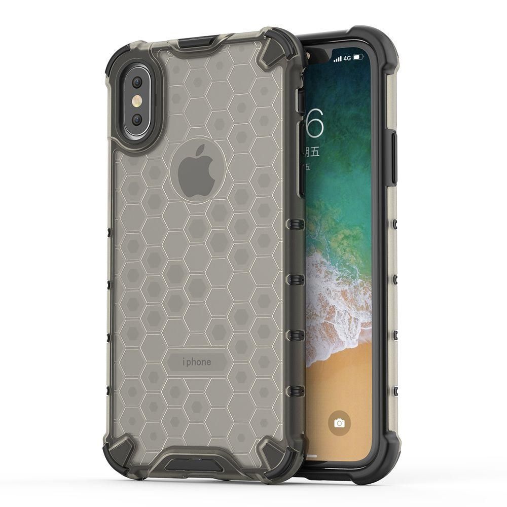For Apple iPhone XS Honey Comb Series Hybrid Translucent PC Slip-Resistant Shockproof TPU Bumper Case Cover