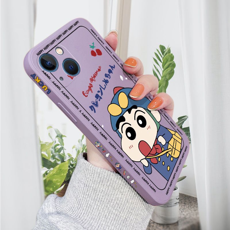 AMORVOR for iPhone 13 Back Cover Cartoon Shin-chan Action Kamen Side design Soft Case Liquid Silicone Phone Cases
