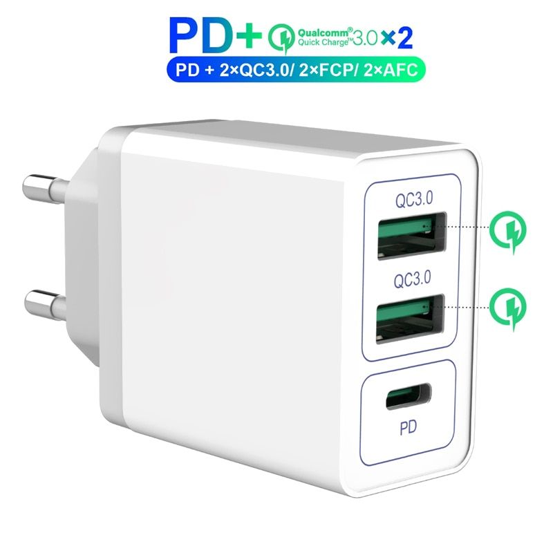 Dual USB Charger Quick Charge 3.0 EU US UK Plug PD Fast Charger USB Phone Charger Fast Charging Head Adapter Travel Wall Charger