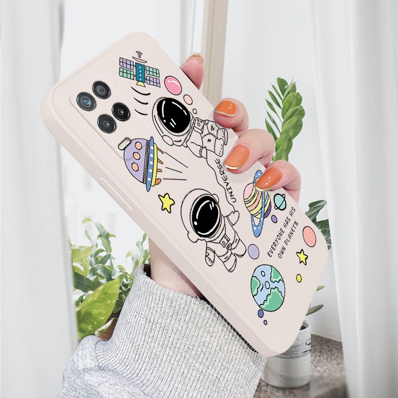 AMORVOR for Realme 8 5G Back Cover Cartoon Cute Astronaut Side design Soft Case Liquid Silicone Phone Cases