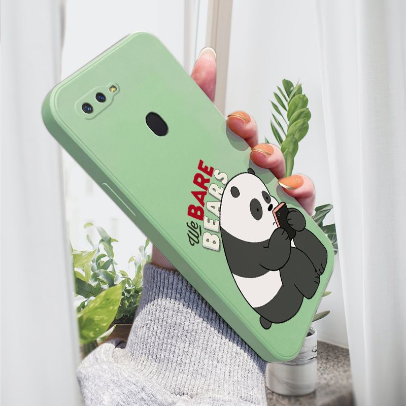 AMORVOR for OPPO F9 Back Cover Cartoon Cute Panda Side design Soft Case Liquid Silicone Phone Cases