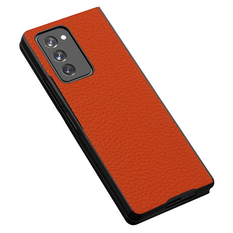 Suitable for Samsung Z Fold 2 Folding 5G Mobile Phone Case for Galaxy Fold2 Litchi Pattern Protective Cover-Orange