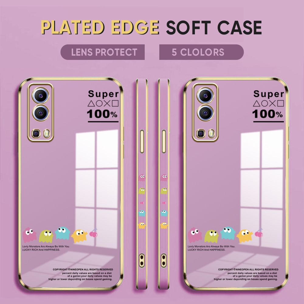 Luxury 6D Plating Case for Vivo Y72 5G Back Cover Game Little Monster Side Pattern Soft Silicone Square Phone Cases