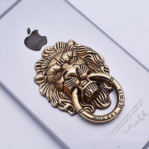 Full Metal Plating Retro Style Lion Mobile Phone Holder Stand Lion Head Phone Universal Ring Buckle Bracket Finger Ring Holder