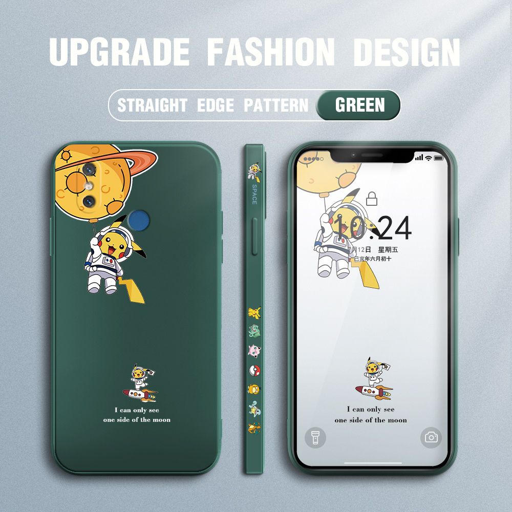 Jizetin for Xiaomi Mi 8 Case Side Design Phone Cover Cute Astronaut Pikachu Cover Square Edge Pattern Liquid Silicone Trend Case