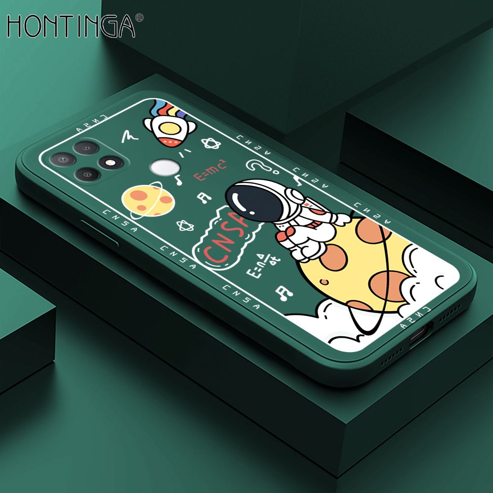Hontinga for OPPO A15 A15S Case Cartoon Astronauts Phone Case Phone Case Soft Square Edge Silicone Cases Full Lens Cover Shockproof Protection Cover