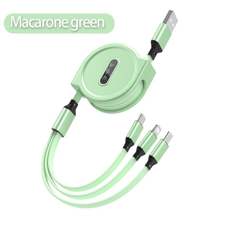 120cm 3 In Retractable USB Charge Cable For iPhone 11 12 pro max Micro USB Type C Cable Portable Charging Cable For Samsung S9