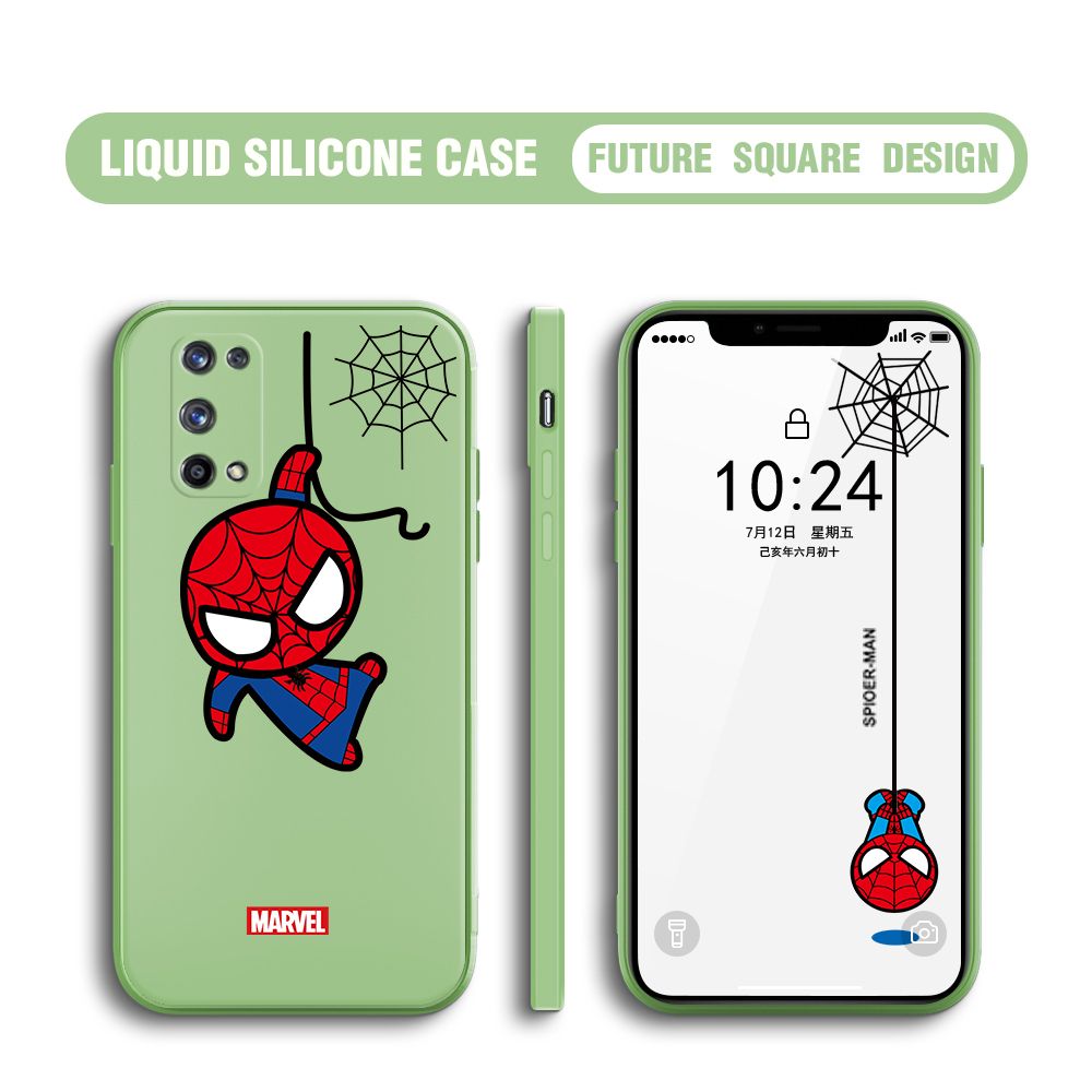 BILI for Realme 7 Pro Back Cover Little Spiderman Multicolor Liquid Silicone Phone Case Soft Square Lens Protection Phone Cases