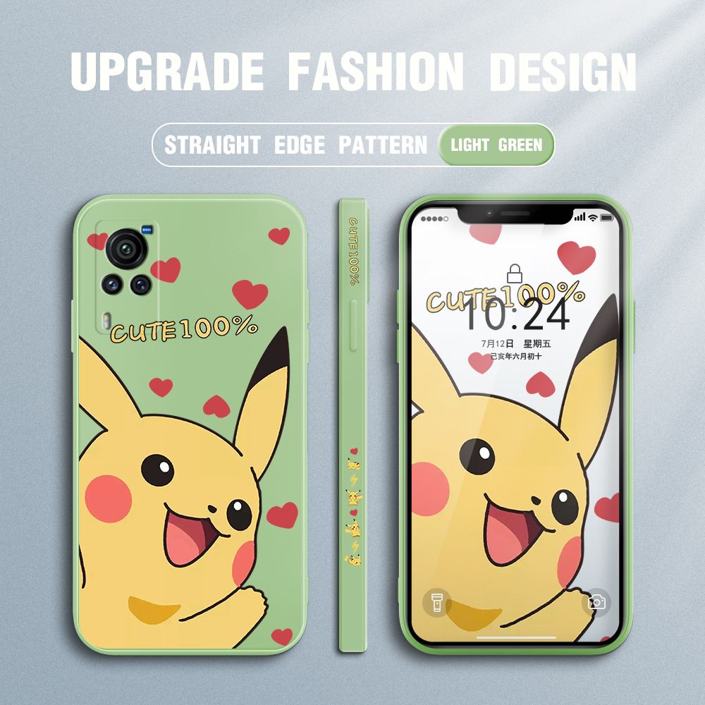 FHKL for Vivo X60 Pro 5G Back Cover Cartoon Pikachu Side design Soft Case Multicolor Liquid Silicone Phone Cases
