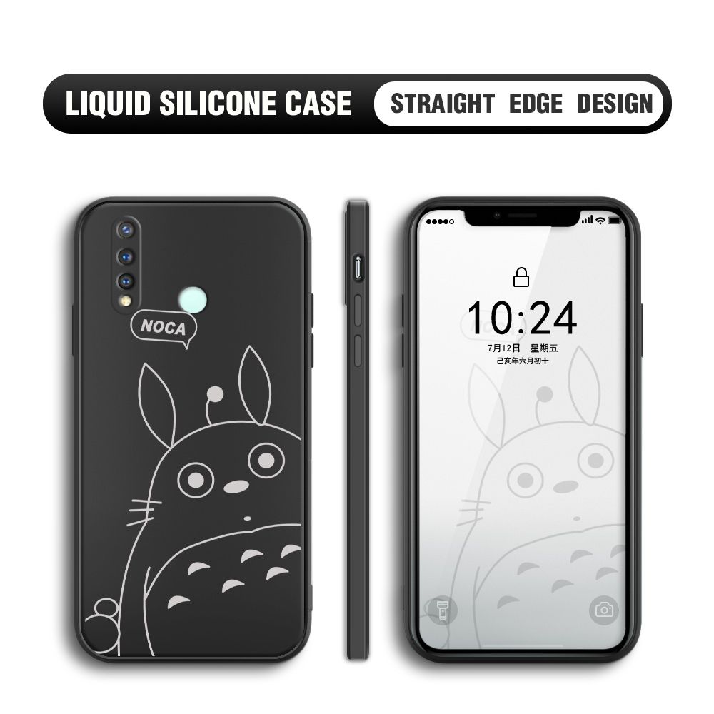 BILI for Vivo Y19 Back Cover Lovely Totoro Multicolor Liquid Silicone Phone Case Soft Square Lens Protection Phone Cases