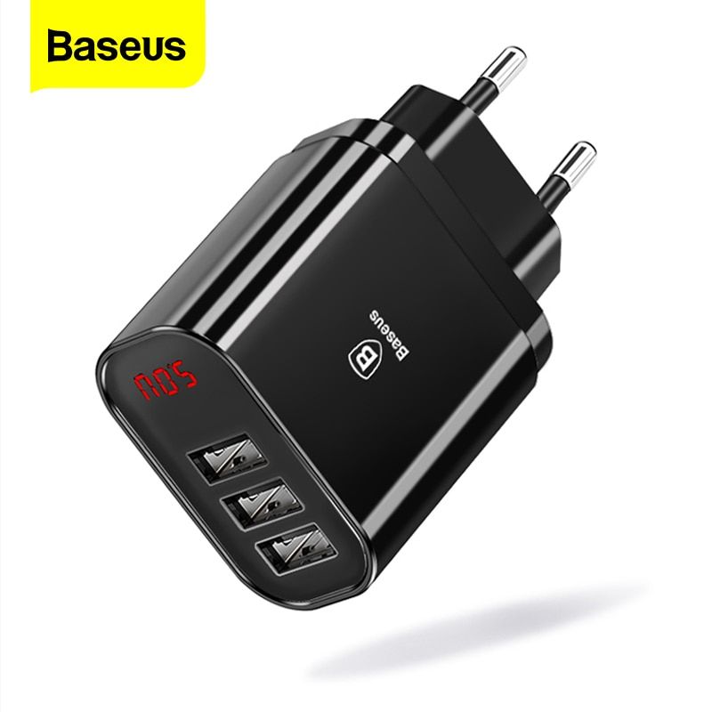Baseus 3 Ports USB Charger Quick Charging 3.4A Wall Fast Charger With Digital Display