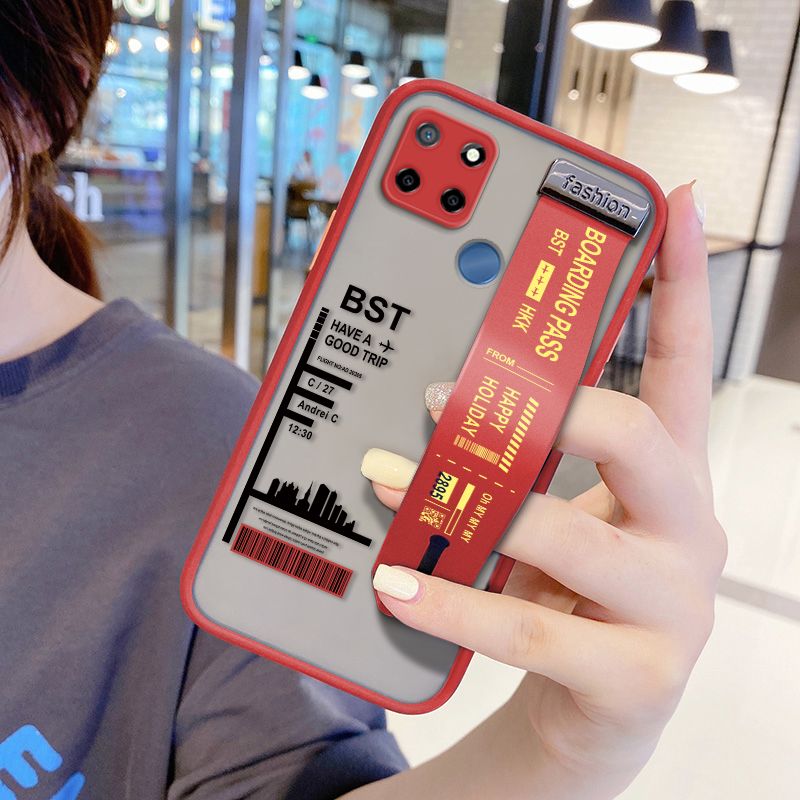 UCUC for Realme Narzo 20 Wrist Strap Case Creative Printing City Landscape Wristband Printing Cover Shockproof Frosted Phone Case