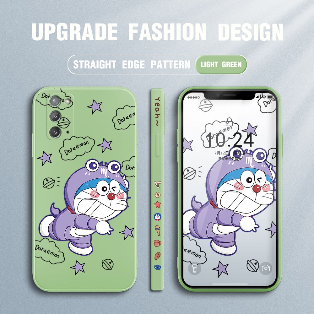 Jizetin for Samsung Galaxy Note 20 Case Cute Cartoon Purple Doraemon Anime Side Design Phone Case Ultra Soft Edge Pattern Liquid Silicone Phone Cases
