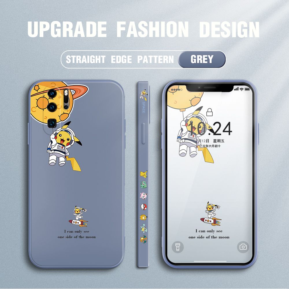 Jizetin for Huawei P30 Pro Case Side Design Phone Cover Cute Astronaut Pikachu Cover Square Edge Pattern Liquid Silicone Trend Case