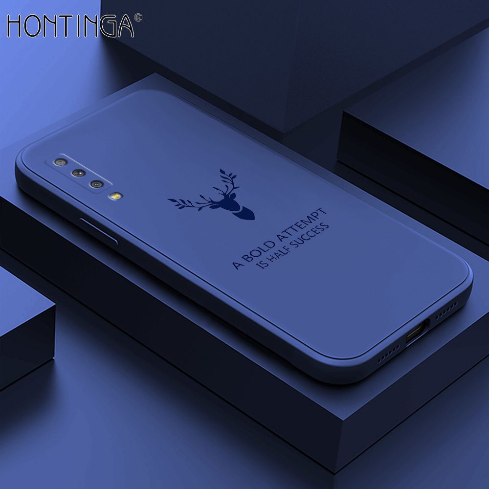 Hontinga for Samsung Galaxy A7 2018 Back Cover lucky Pattern Case Square Edge Liquid Silicone Phone Case