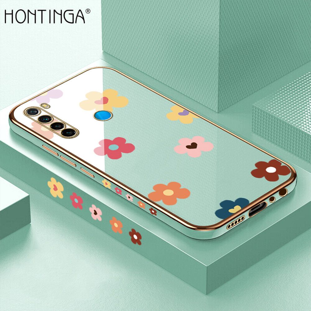 Hontinga for Redmi Note 8 Back Cover + Free Lanyard Luxury 6D Plating Falling Flower Side Pattern Case Soft Silicone Square Mobile Cover