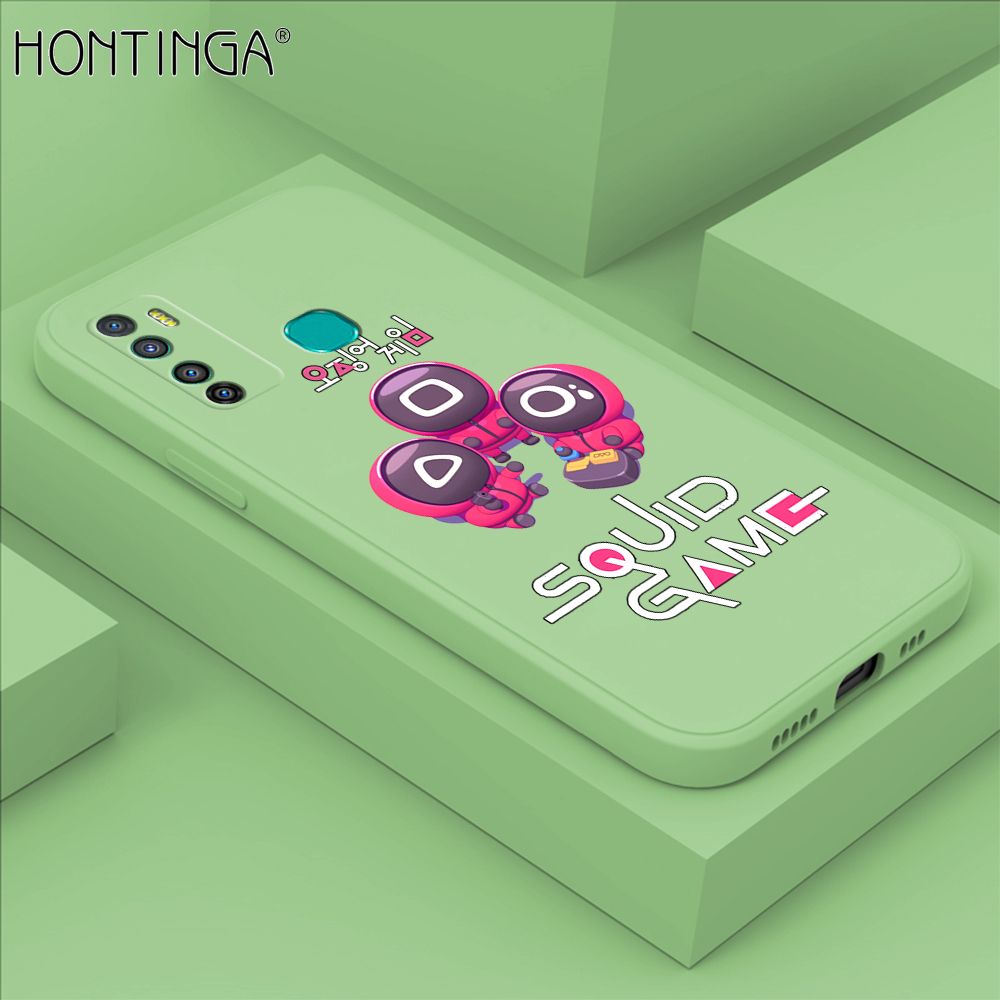 Hontinga for Infinix Hot 9 Case Cute Cartoon Cute Squid Character Phone Cover Square Liquid Silicone Shockproof Phone Protective Case