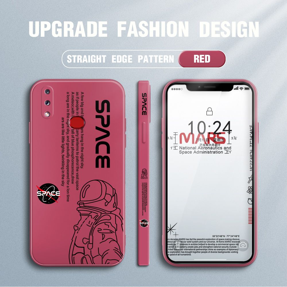 Jizetin for Samsung Galaxy A10S Case NASA Astronaut Design Side Design Phone Case Square Edge Pattern Liquid Silicone Cases Full Cover Camera Shockproof Protective Case