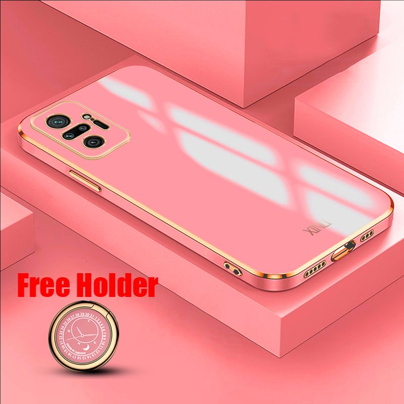 Biruiqu for Redmi Note 10 Pro Back Cover Luxury 6D Plating Frame Shiny Bling Phone Pounch Soft Silicone Square Phone Case