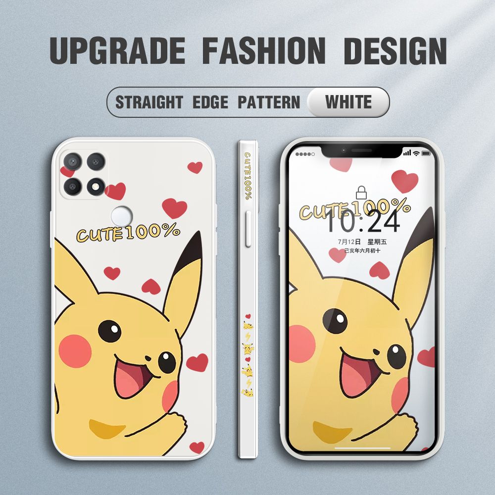 FHKL for OPPO A15 A15S Back Cover Cartoon Pikachu Side design Soft Case Multicolor Liquid Silicone Phone Cases