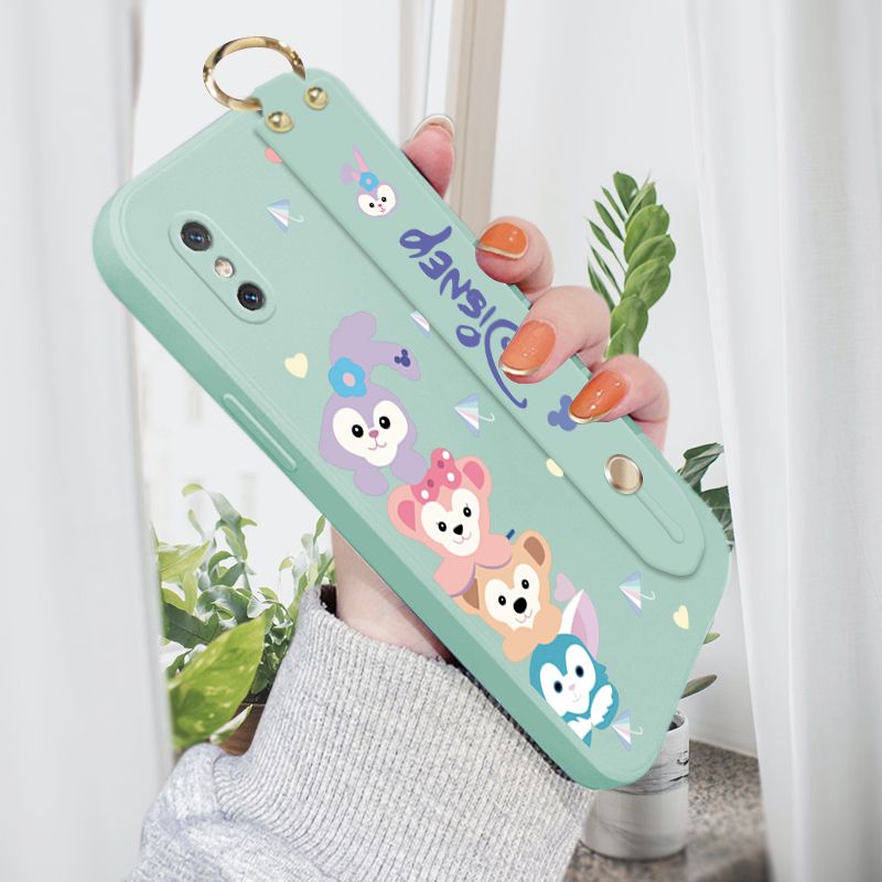 Jizetin for Xiaomi Mi 8 Pro Wrist Strap Case Creative Cartoon Cute Bunny Cover Ultra Thin Anti Fall Liquid Silicone Phone Case