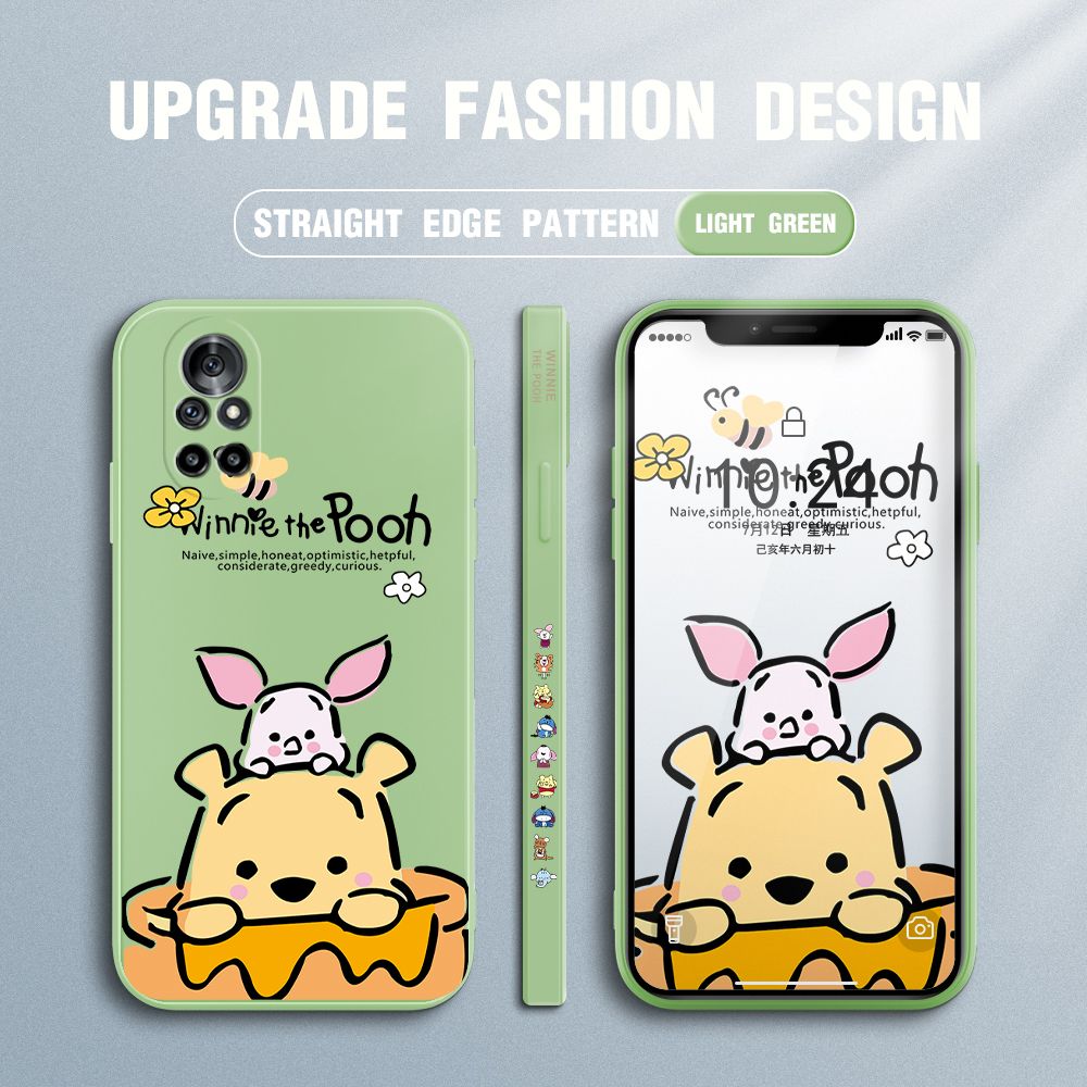 Jizetin for Huawei Nova 8 Case Side Design Phone Cover Lovely Cartoon Pooh Bear Cover Square Edge Pattern Liquid Silicone Trend Case
