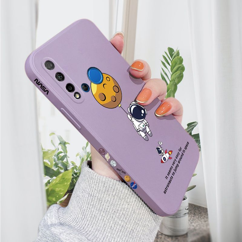 AMORVOR for Huawei Nova 5i/P20 Lite 2019 Back Cover Cartoon Astronautn Side design Soft Case Liquid Silicone Phone Cases