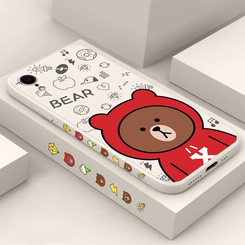 Olige Case For iPhone XR Cute Cartoon Brown Bear Straight Edge Silicone Soft Phone Case