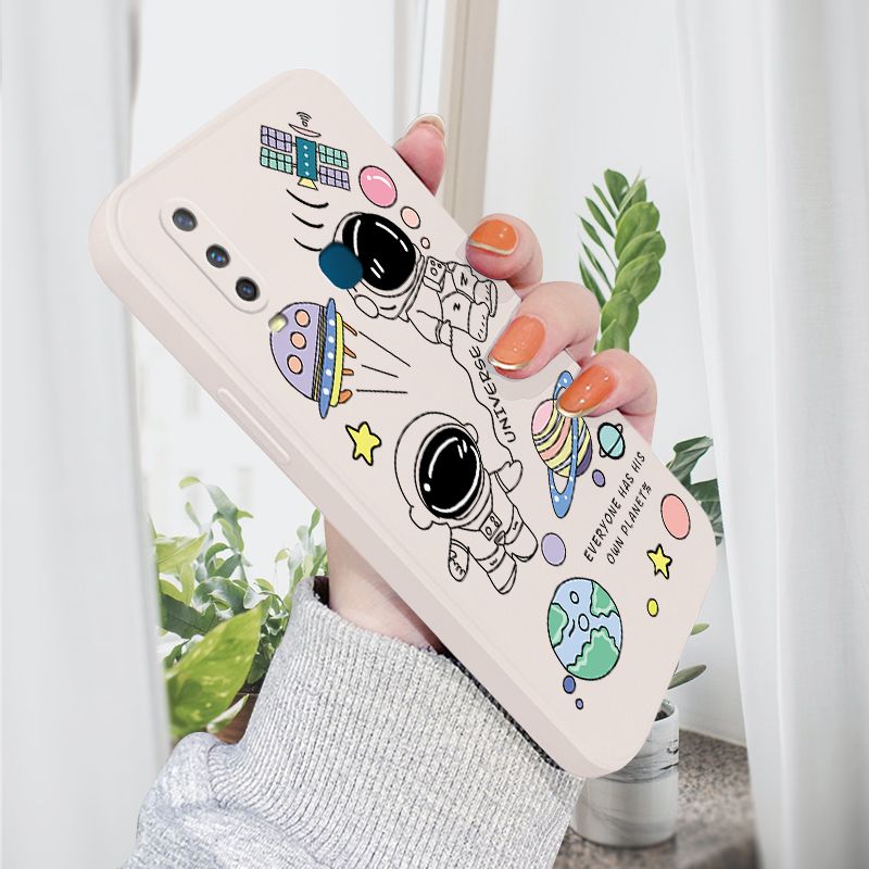 AMORVOR for Vivo Y17 Y15 Y12 Back Cover Cartoon Cute Astronaut Side design Soft Case Liquid Silicone Phone Cases
