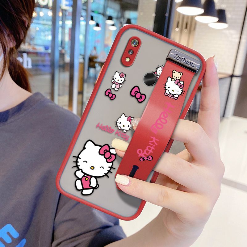 UCUC for Realme 3 Wrist Strap Case Lovely KT Cat Wristband Printing Cover Shockproof Ultra Thin Phone Case