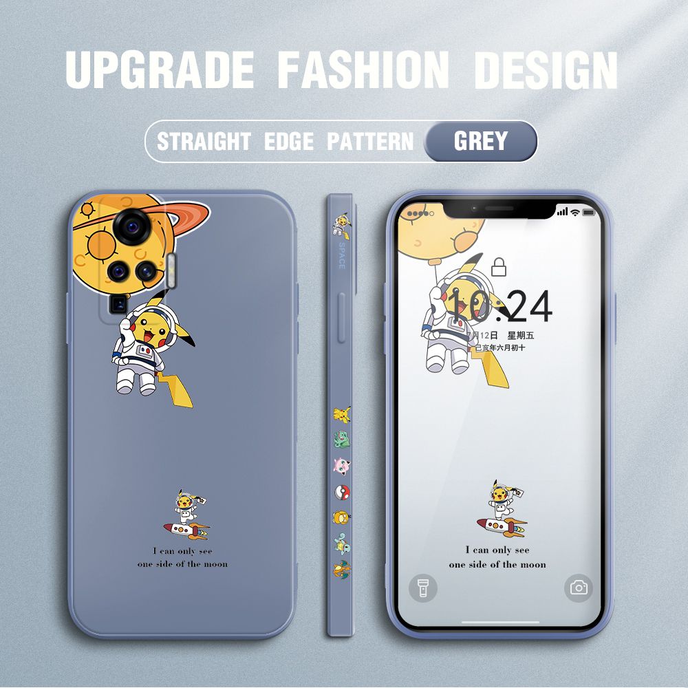 Jizetin for Vivo X50 Pro 5G Case Side Design Phone Cover Cute Astronaut Pikachu Cover Square Edge Pattern Liquid Silicone Trend Case