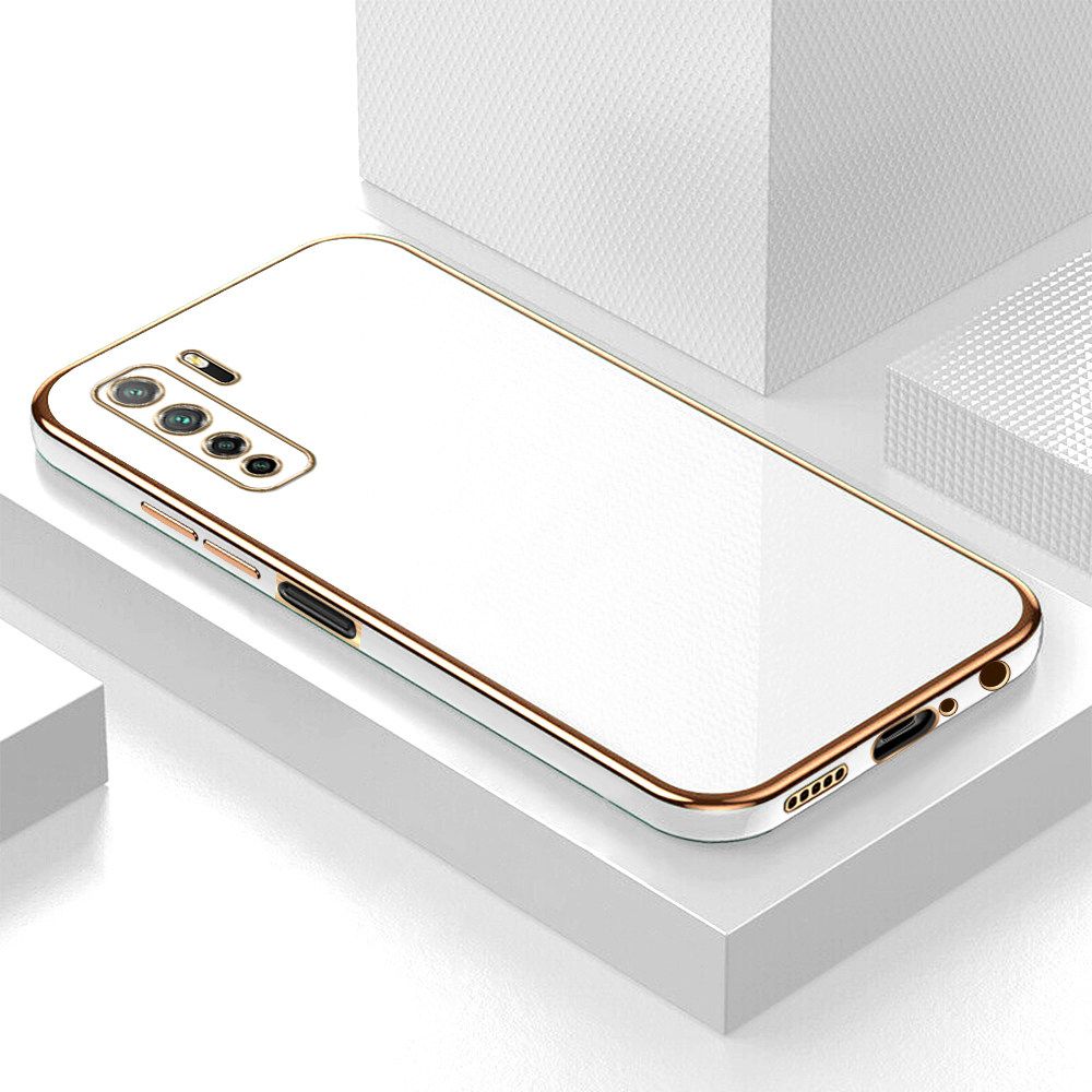 Luxury 6D Plating Soft Casing Silicone Square Frame Phone Case For Huawei Nova 7 SE Case Shiny Bling Back Cover + Free Lanyard