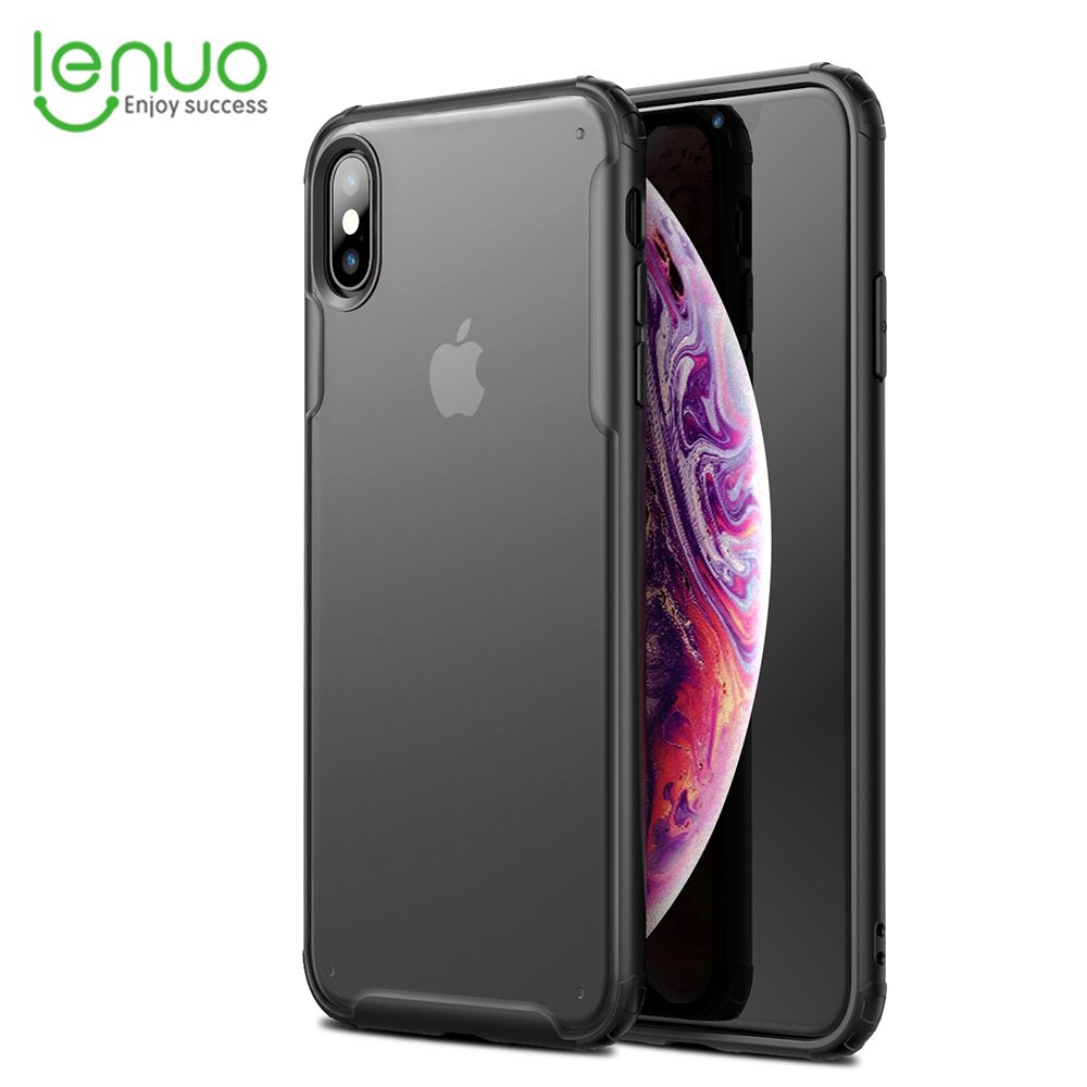 Lenuo for iphone 6 / 6s / 7 / 8 Case 4-corner Shockproof Protection Silicon Bumper + PC Frosted Semi Transparent Phone Back Cover