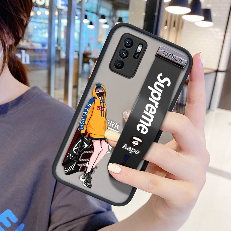 UCUC for OPPO Reno6 Z 5G Wrist Strap Case Creative Cartoon Handsome Girl Wristband Printing Cover Shockproof Frosted Phone Case