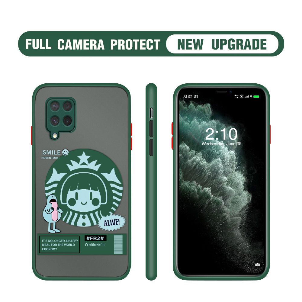 Hontinga for Samsung M62 Case Cute Coffee Girl Camera Shockproof Protection Casing Edge Frosted Transparent Phone Cover