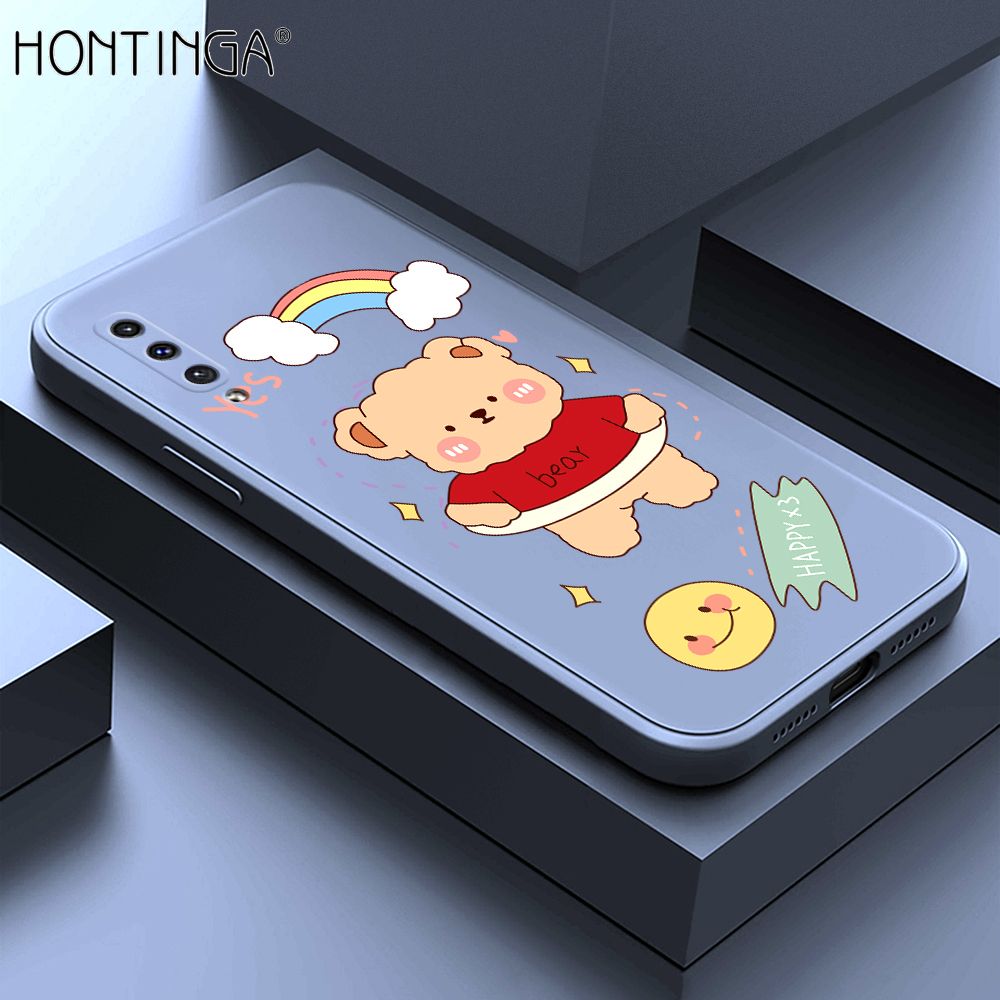 Hontinga for Samsung A50 A30S A50S Case Lovely Cartoon Bear Phone Case Phone Case Soft Square Edge Silicone Cases Full Lens Cover Shockproof Protection Cover