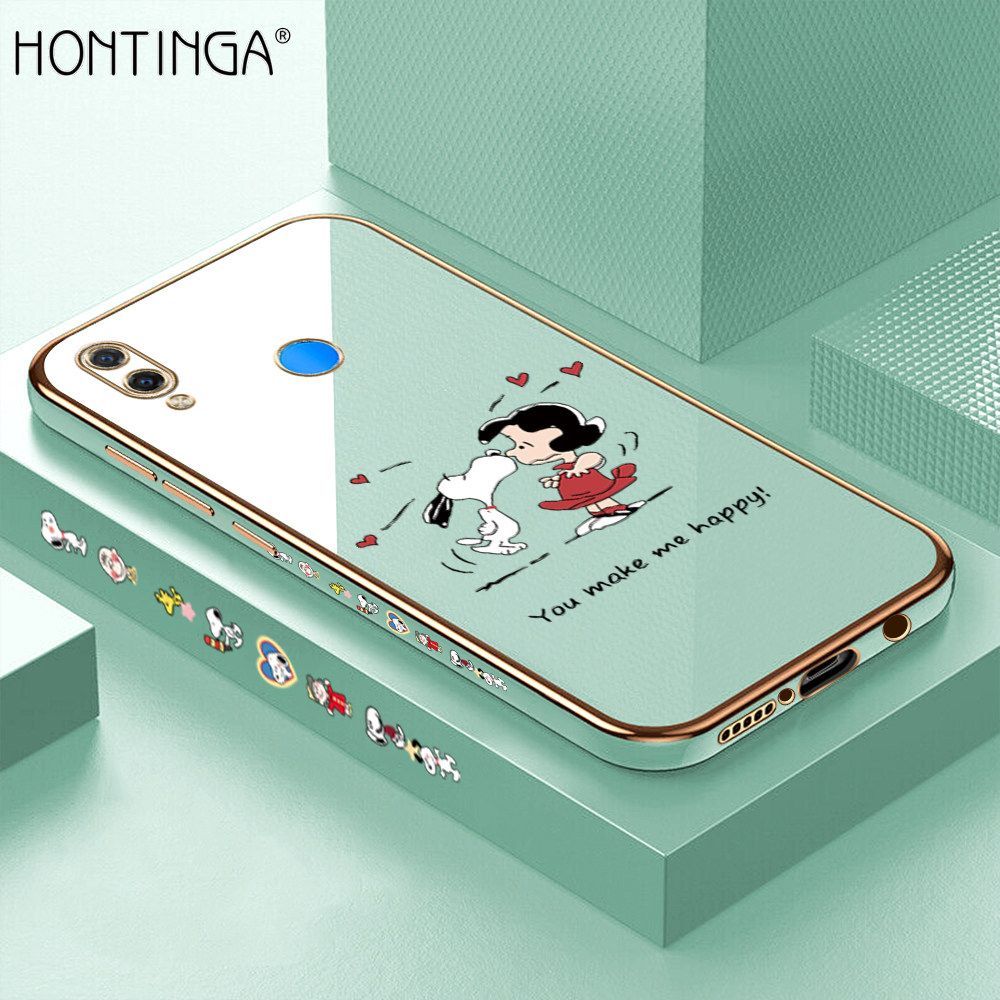 Hontinga for Huawei Nova 3i Back Cover + Free Lanyard Luxury 6D Plating Happy Puppy and Girl Side Pattern Case Soft Silicone Square Mobile Cover