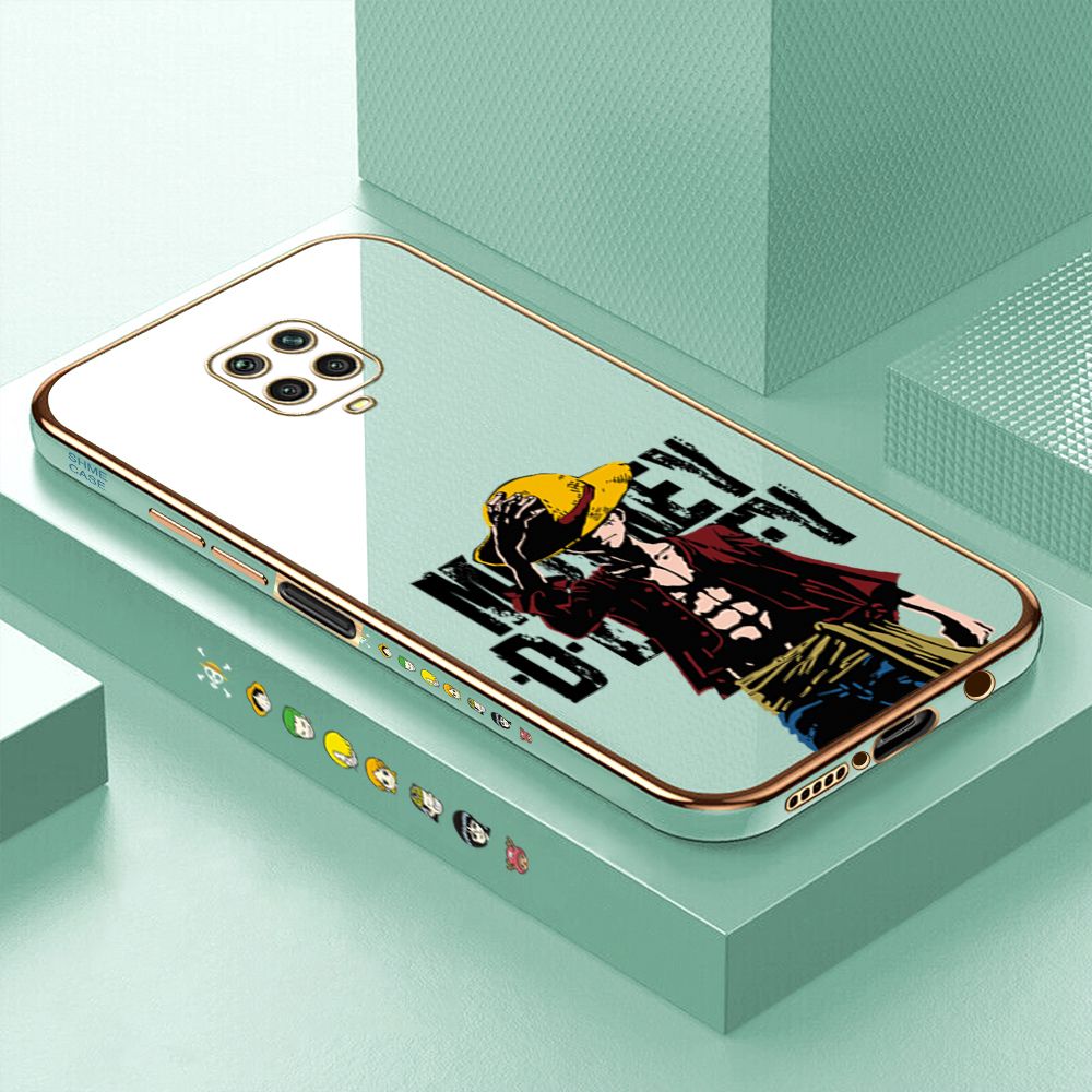 Luxury 6D Plating Case for Xiaomi Redmi Note 9 Pro Handsome Luffy Side Pattern Back Cover Soft Silicone Square Phone Cases + Free Lanyard