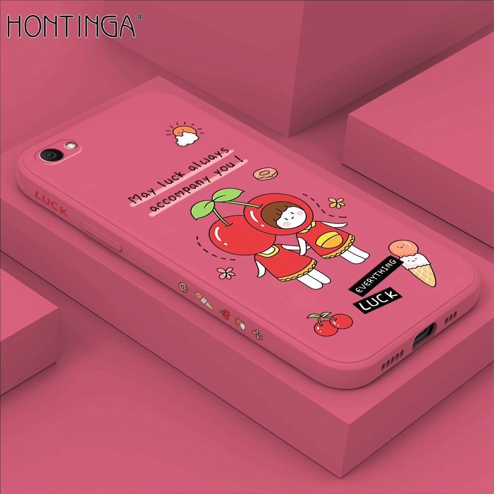 Hontinga for V5 / V5S / V5 Lite Case Side Design Cute Cherry Girl Back Cover Soft Square Edge Pattern Liquid Silicone Trend Phone Cases