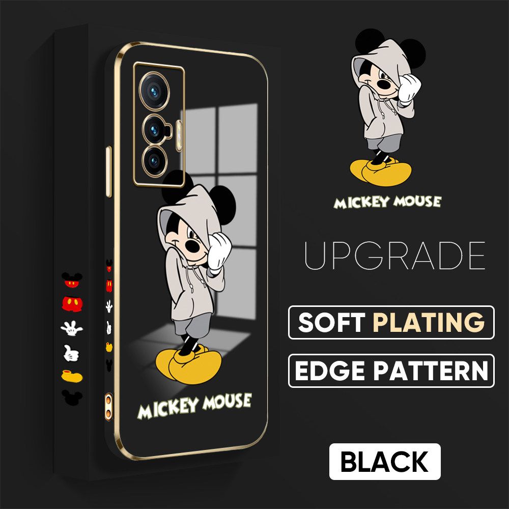 TA for Vivo X70 5G Back Cover + Free Lanyard Handsome Mouse Luxury 6D Plating Case Side Pattern Soft Silicone Square Phone Cases