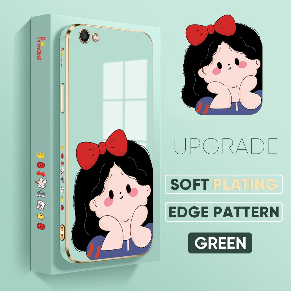 TA for Vivo Y67 V5 V5 Lite V5S Back Cover + Free Lanyard Cute Princess Luxury 6D Plating Case Side Pattern Soft Silicone Square Phone Cases