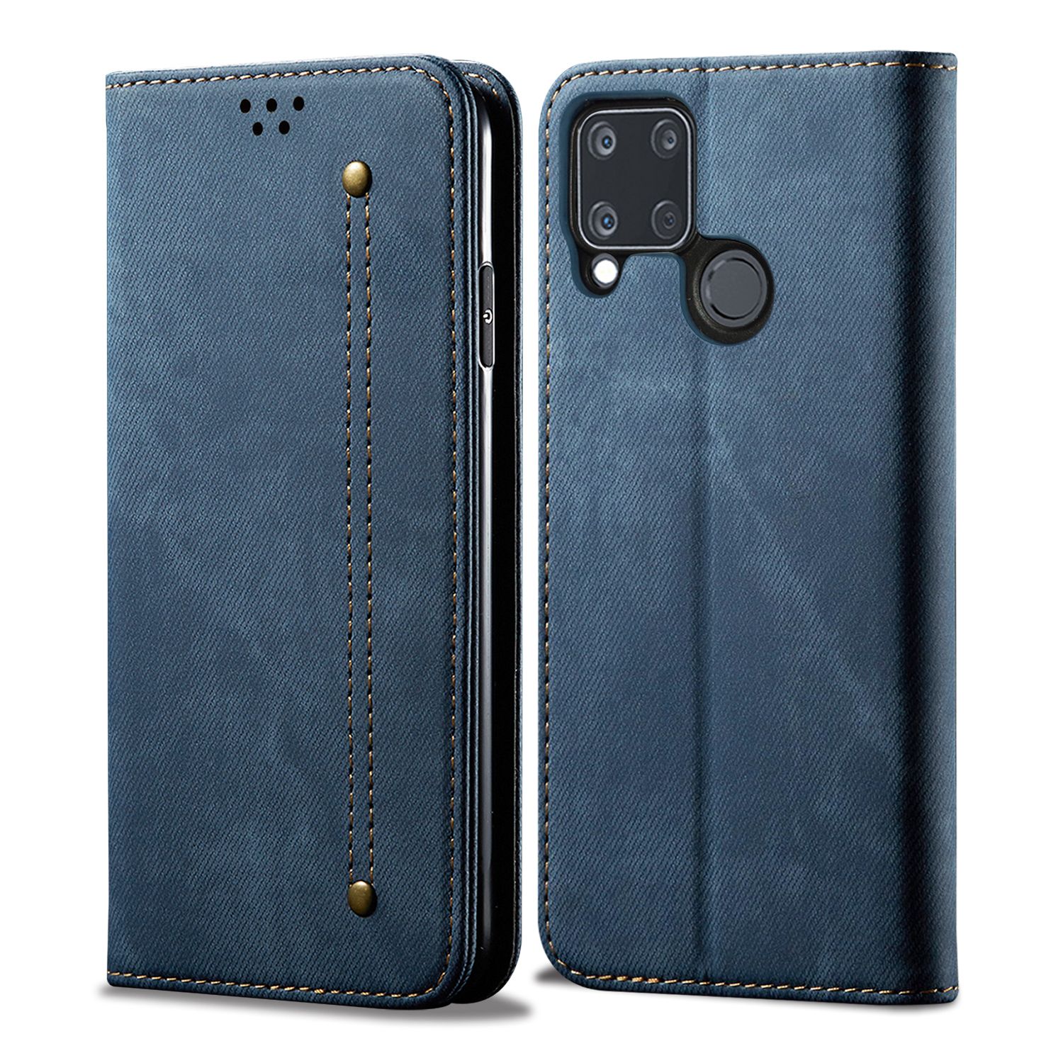 For Realme C15 C12 Retro Style Magnet Flip Leather Protective Case with Stand Card Slots Casing