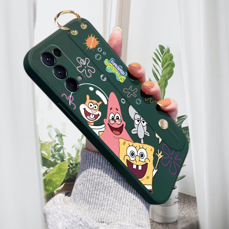 Jizetin for OPPO Reno5 Pro 5G Wrist Strap Case Funny Cartoon Sea Creatures Cover Ultra Thin Anti Fall Liquid Silicone Phone Case