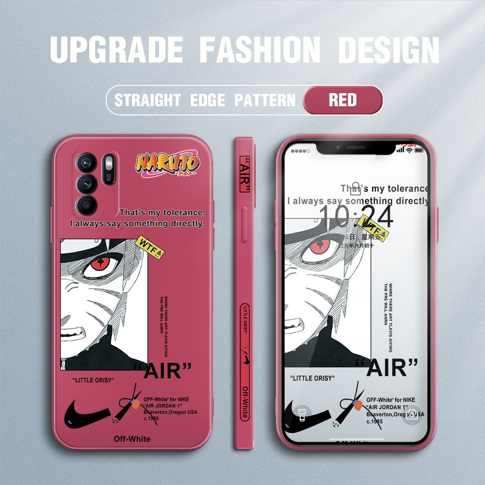 Jizetin for OPPO Reno6 Z 5G Case Side Design Phone Cover Anime Uzumaki Naruto Cover Square Edge Pattern Liquid Silicone Trend Case