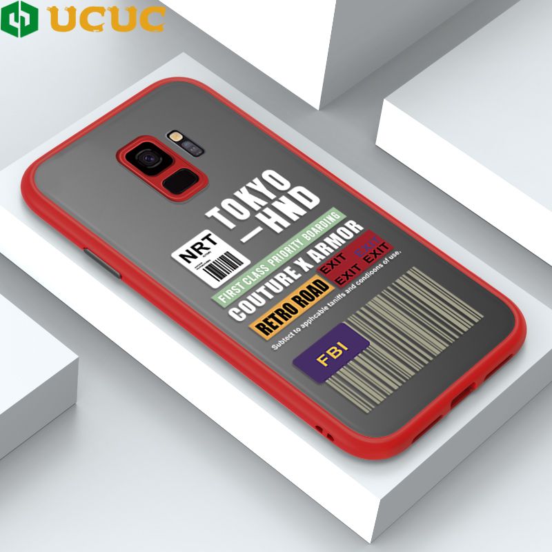 UCUC for Samsung Galaxy S9 Back Cover FBI Sticker Frosted Transparent Hard Phone Case Thin Shockproof Full Cover Camera Protect Case