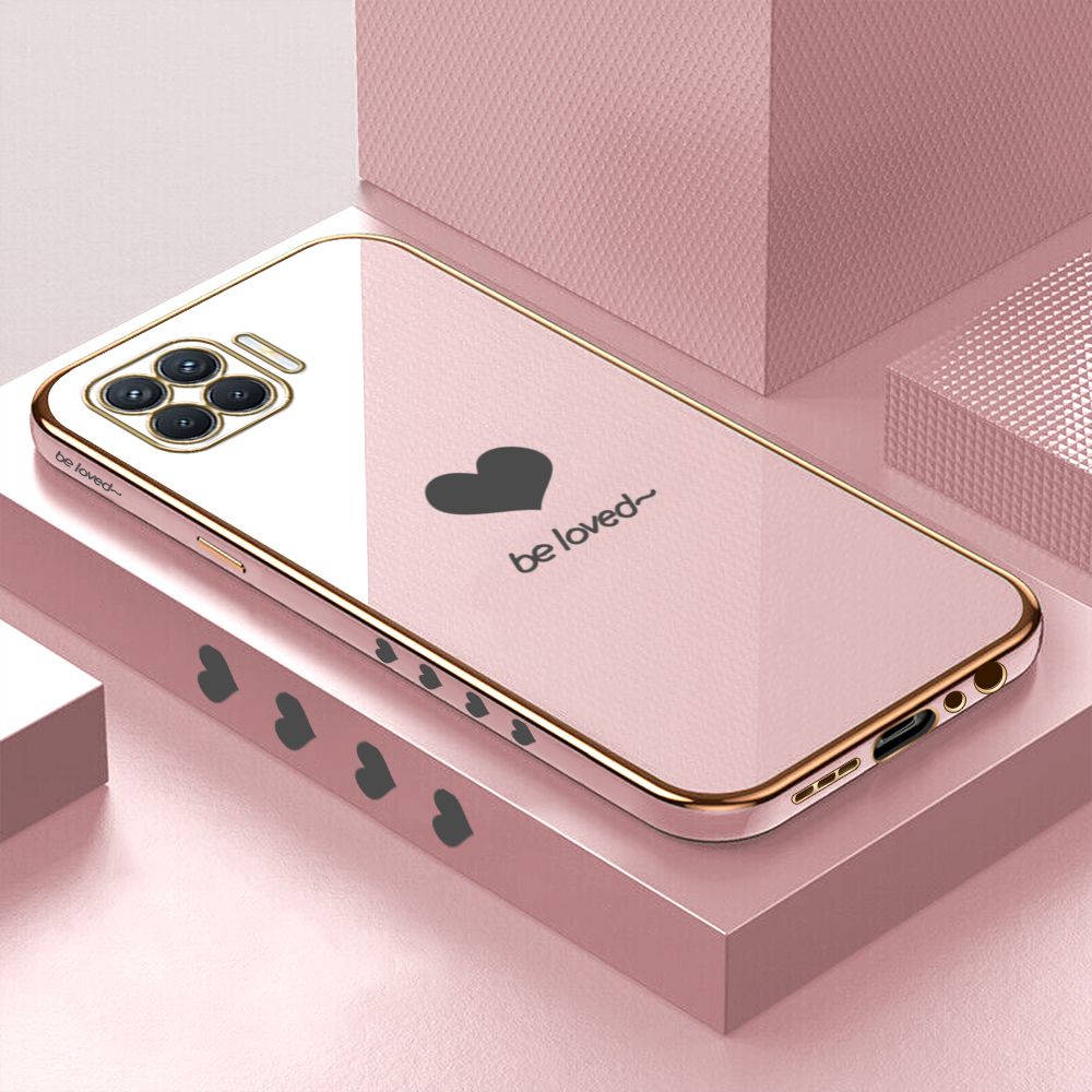 Luxury 6D Plating Case for OPPO F17 Pro A93 2020 Lover Heart Side Pattern Back Cover Soft Silicone Square Phone Cases + Free Lanyard