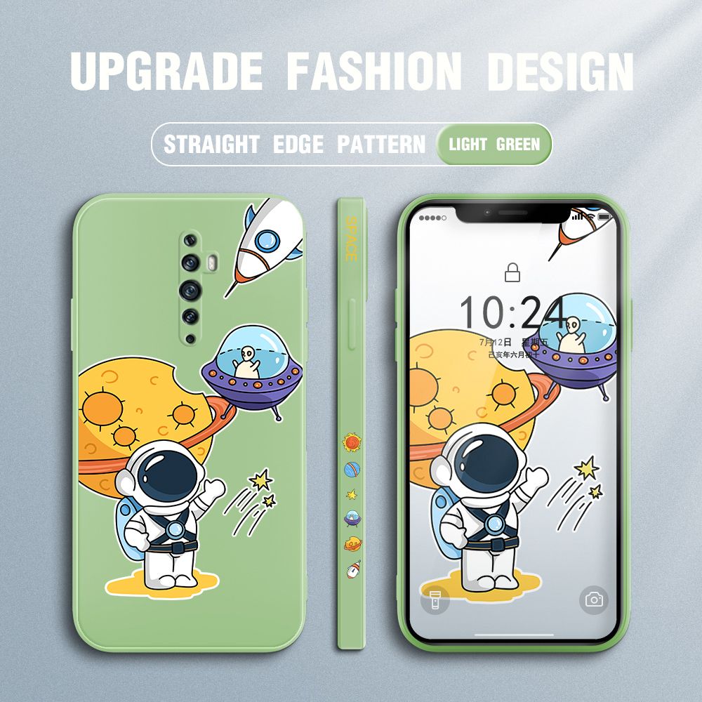Jizetin for OPPO Reno2 F / Reno2 Z Case Side Design Phone Cover Moon Space Astronaut Cover Square Edge Pattern Liquid Silicone Trend Case