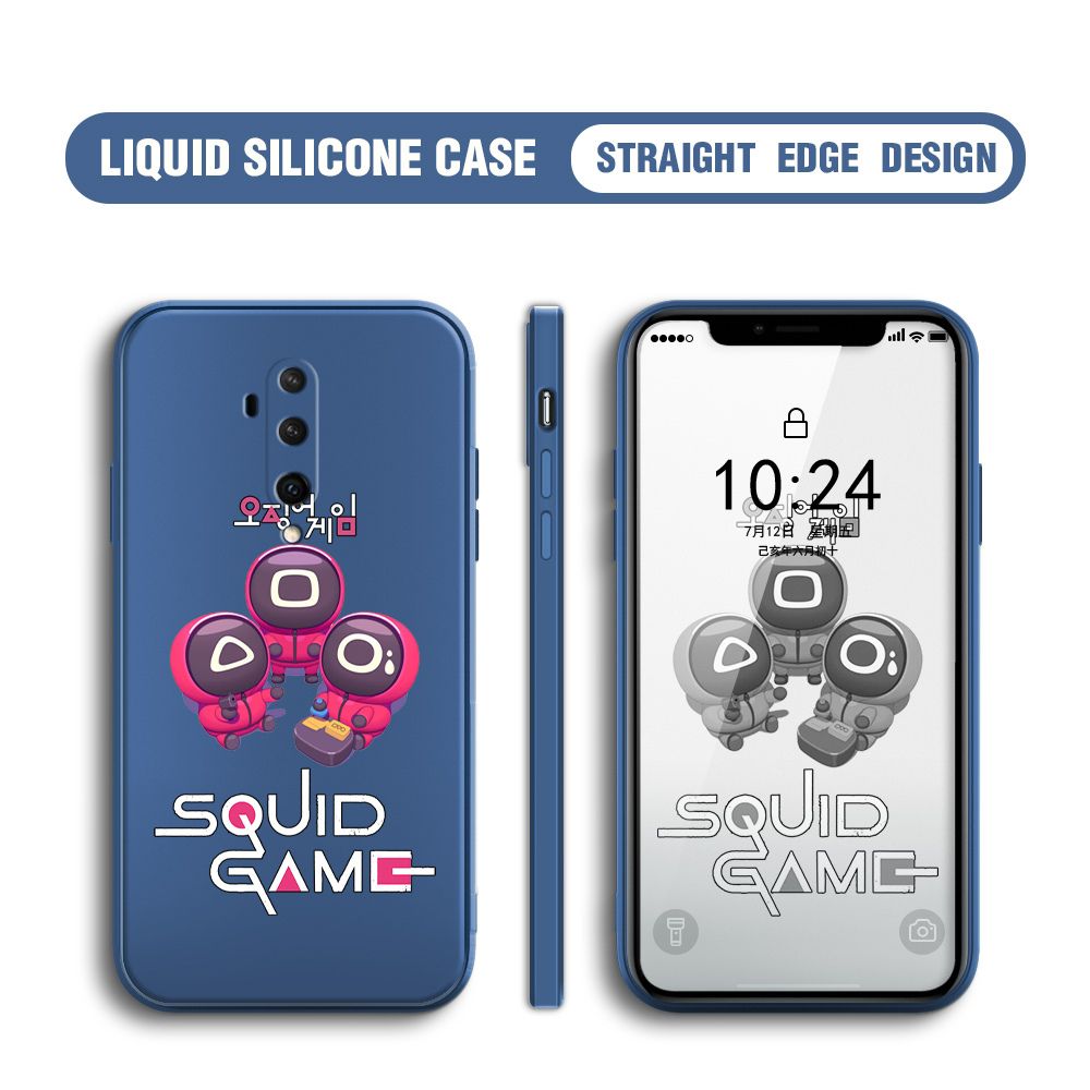 Jizetin for OnePlus 7T Pro Case Cute Cartoon Cute Squid Character Phone Cover Square Liquid Silicone Shockproof Phone Protective Case
