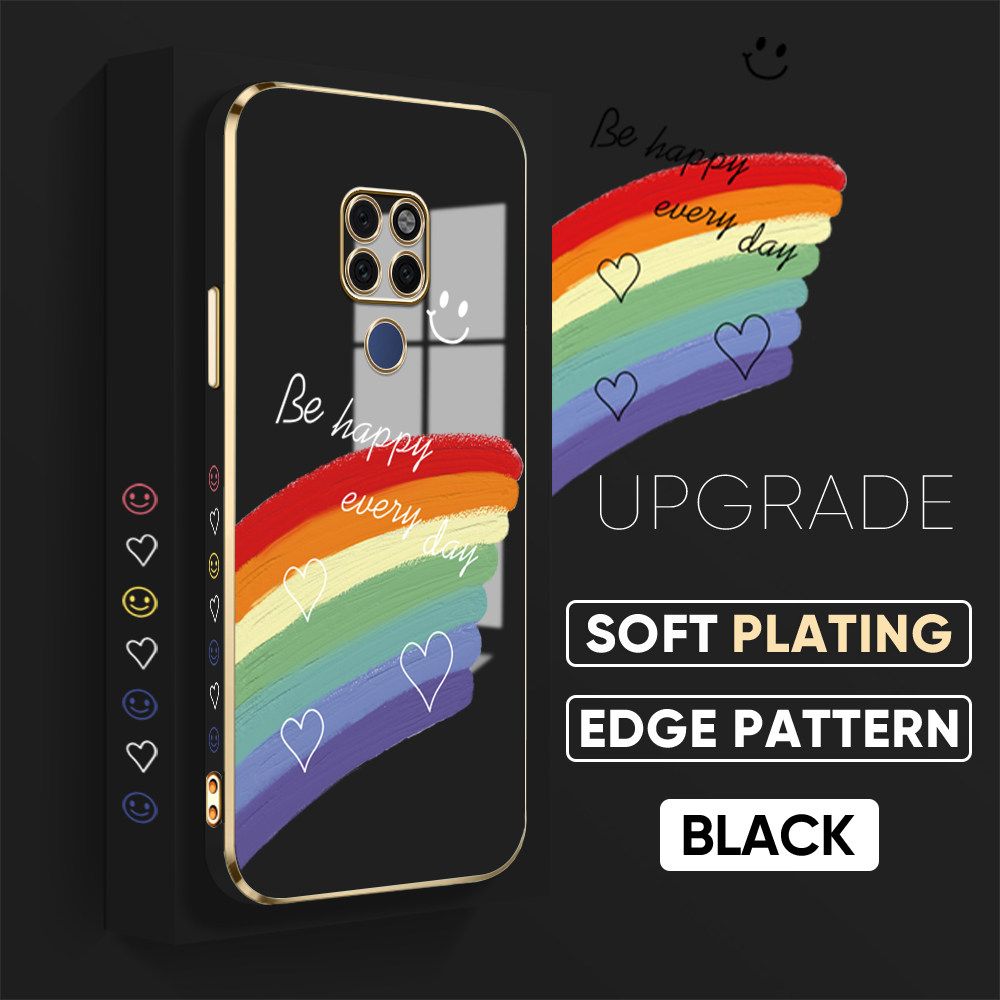 TA for Huawei Mate 20 Back Cover + Free Lanyard Rainbow Doodle Luxury 6D Plating Case Side Pattern Soft Silicone Square Phone Cases