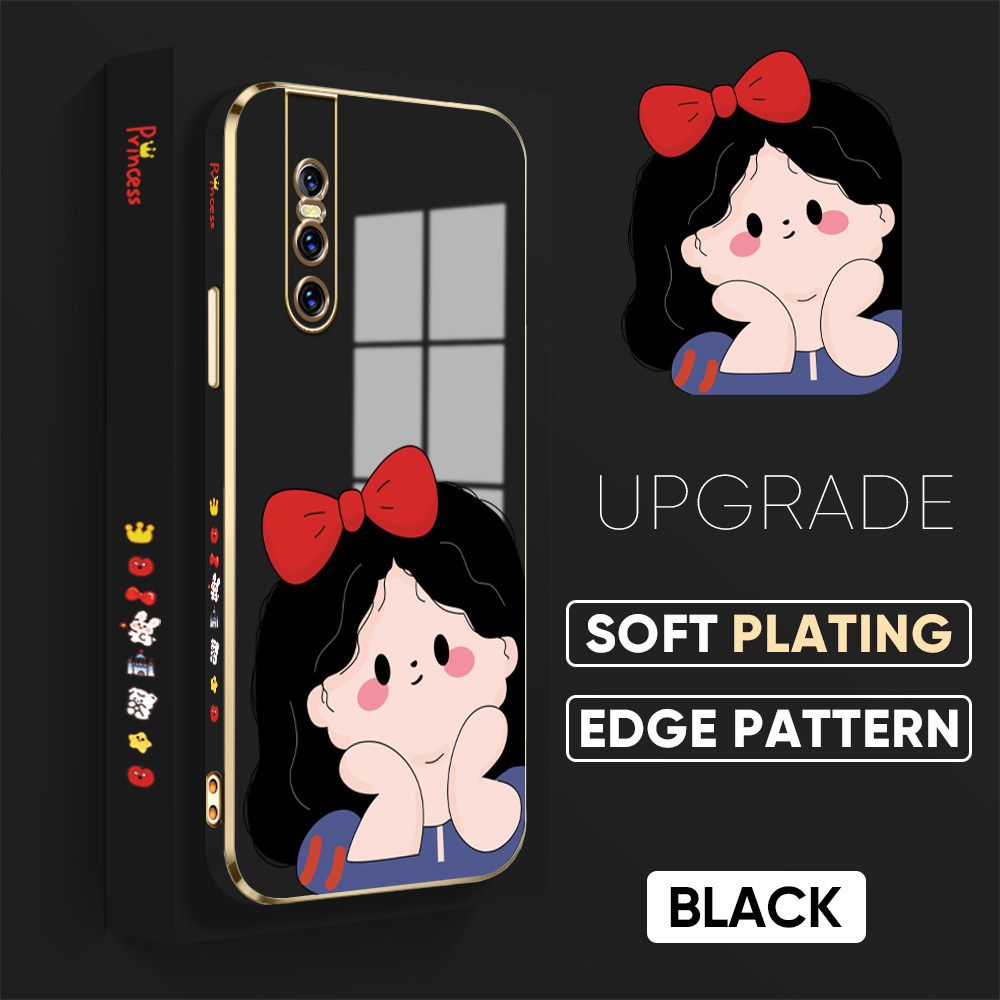 TA for Vivo V15 Pro Back Cover + Free Lanyard Cute Princess Luxury 6D Plating Case Side Pattern Soft Silicone Square Phone Cases